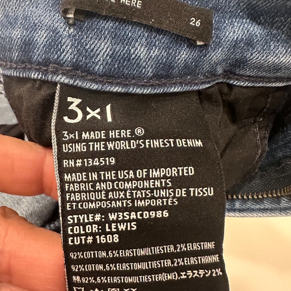 3x1 NYC Lewis Cut 1608 Med Wash Straight Leg Raw Hem High Waist Jeans Size 26 - Picture 8 of 9